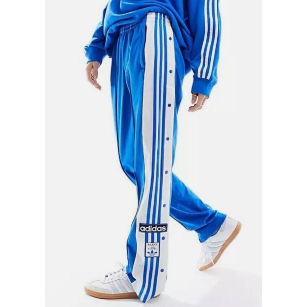 adidas Blue White Track Pants with Side Snap Stripes